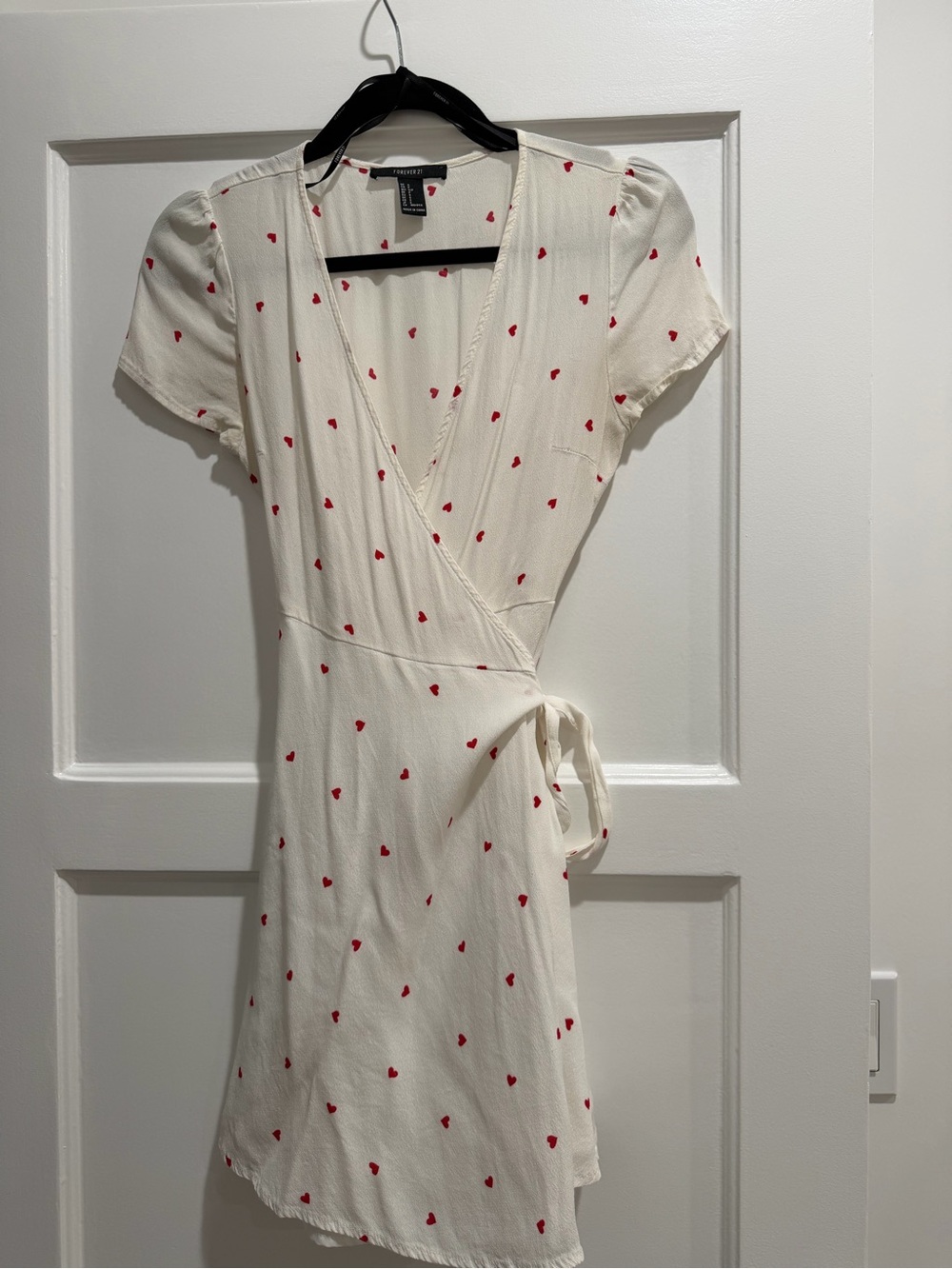 Vintage White Wrap Dress with Red Heart Print